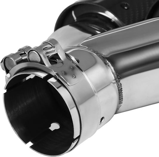 63mm Dual Muffler Tip Carbon Fiber Car Exhaust Pipe Tail Rear Tip Throat Tail (2PCS-Silver Shiny Black)
