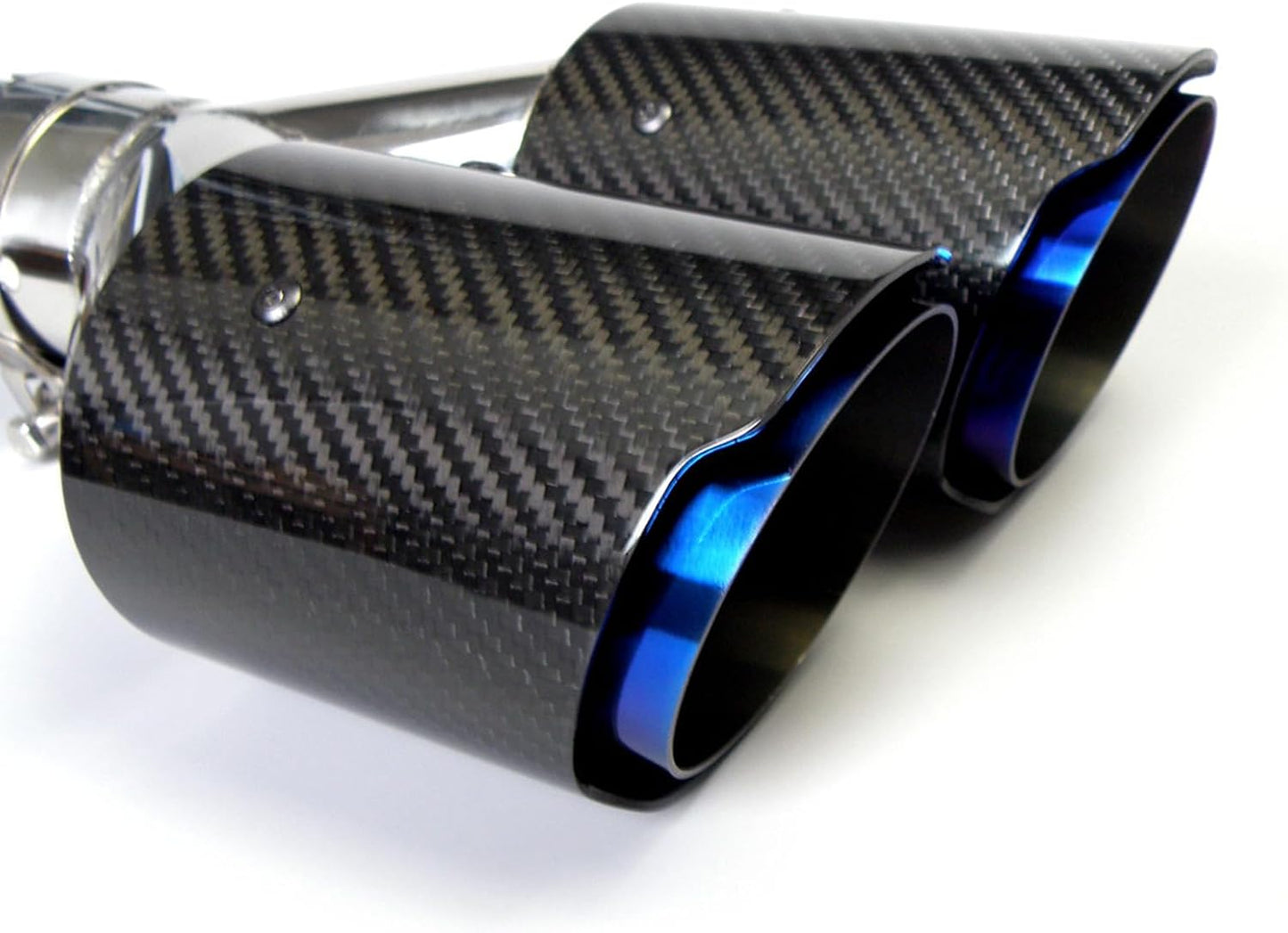 60MM (2.36") Double Exhaust Stainless Steel Pipe Thickened Muffler Tail Tip Car Exhaust End Outlet 3.5" Carbon Fiber (Bright Blue Tan Black)