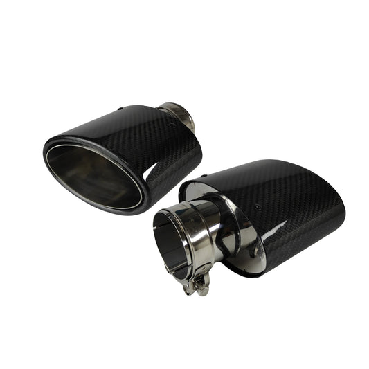 1 Uds Universal coche brillante fibra de carbono silenciador punta tubo de escape boquilla decoración inoxidable plata ovalada 150mm inclinación izquierda derecha