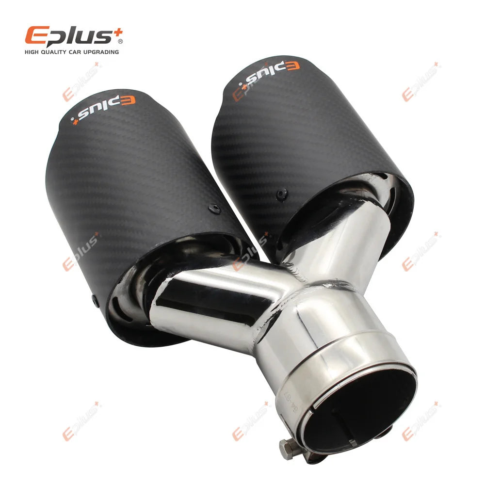 EPLUS Silenciador mate de fibra de carbono para coche, punta en forma de Y, silenciador de tubo de escape de doble salida, decoración de boquilla, Universal, azul inoxidable