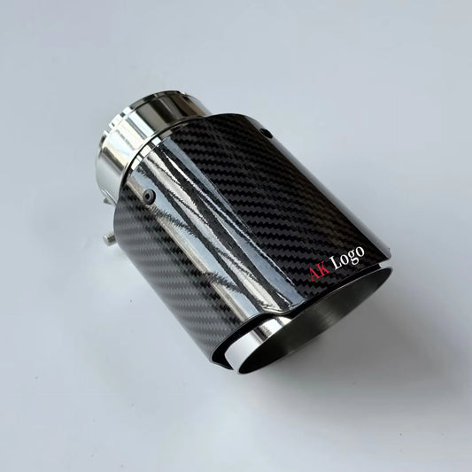(Akrapovic) Tubo de escape individual Universal para coche, boquilla de escape de silenciador plateado de fibra de carbono de sarga brillante para logotipo AK, 1 Uds.