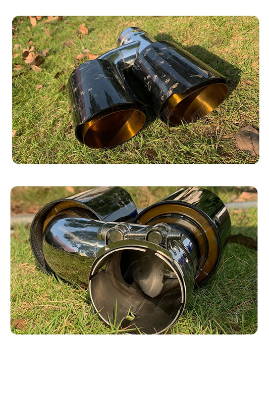 Accesorios universales para automóvil tipo H, tubo de escape de doble salida mejorado, boquilla de punta de silenciador de fibra de carbono forjado, 1 unidad