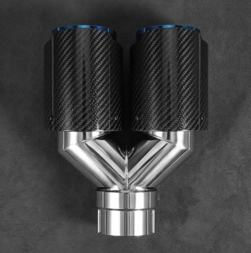 Tubo de escape doble de acero inoxidable de 60 mm (2,36"), silenciador engrosado, salida de escape de coche de 3,5" de fibra de carbono (azul brillante, tostado y negro)