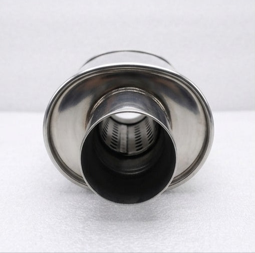 Silenciador de escape de 2,5 pulgadas (63 mm) de entrada doble/3 pulgadas (73 mm) de salida doble para automóvil de 20,9 pulgadas (530 mm) de longitud completa de acero inoxidable plateado