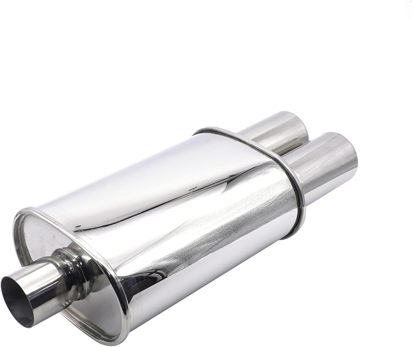 Automobiles Exhaust Muffler Krtopo 2.5 Inch (63MM) Single Inlet/3 Inch (73MM) Dual Outlet 11.8 Inch (300MM) Body Length Oval Double Ended Welding Stainless Steel