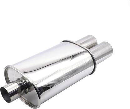 Automobiles Exhaust Muffler Krtopo 2.5 Inch (63MM) Single Inlet/3 Inch (73MM) Dual Outlet 11.8 Inch (300MM) Body Length Oval Double Ended Welding Stainless Steel