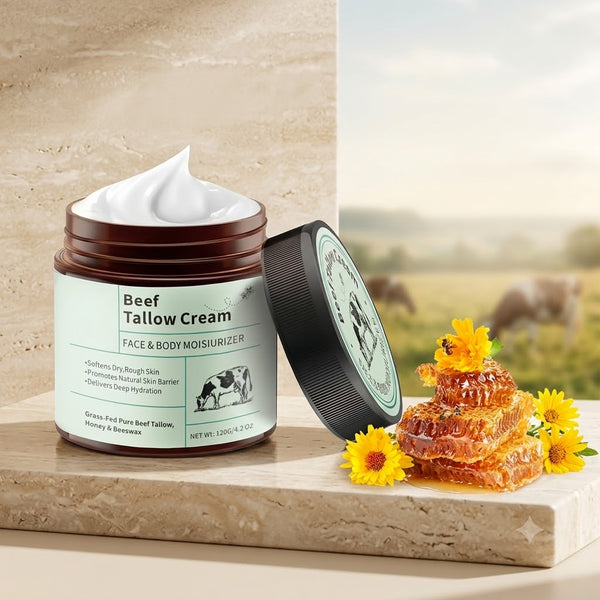 Crema hidratante de miel y sebo de res de 120 g. Iluminadora, rejuvenecedora, nutritiva, hidratante, reparadora de poros y reduce el enrojecimiento. Cosméticos para mujer.