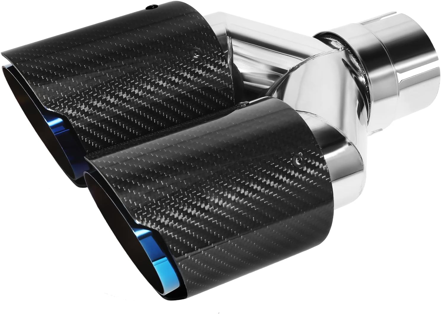 60MM (2.36") Double Exhaust Stainless Steel Pipe Thickened Muffler Tail Tip Car Exhaust End Outlet 3.5" Carbon Fiber (Bright Blue Tan Black)