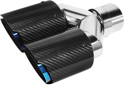 60MM (2.36") Double Exhaust Stainless Steel Pipe Thickened Muffler Tail Tip Car Exhaust End Outlet 3.5" Carbon Fiber (Bright Blue Tan Black)
