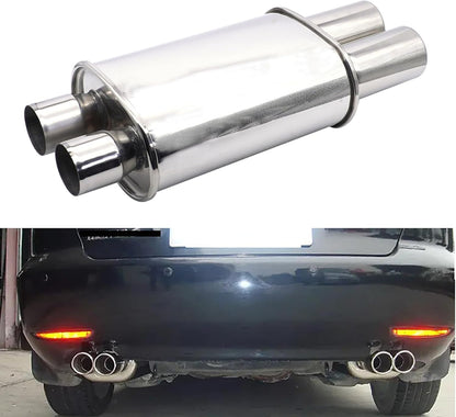 Exhaust Muffler 2.5 Inch (63 mm) Dual Inlet/3 Inch (73MM) Dual Outlet Car Muffler 20.9 Inch (530MM) Full Length Stainless Steel Silver