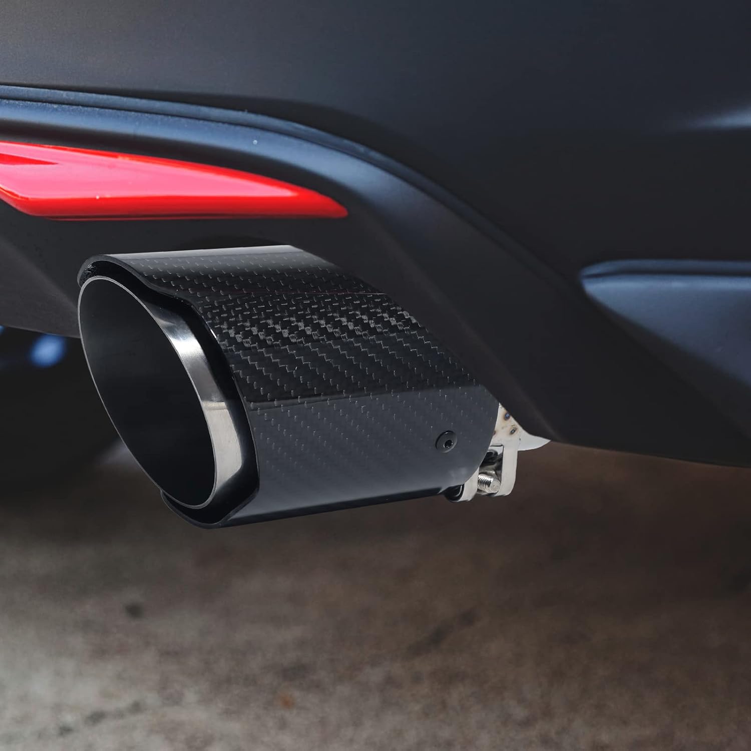 Exhaust Tips Muffler Stainless Steel & Carbon Fiber Car Exhaust End Pipe, Inlet 63mm (2.5") Outlet 89mm (3.5") (2PCS-Black Shiny Silver)