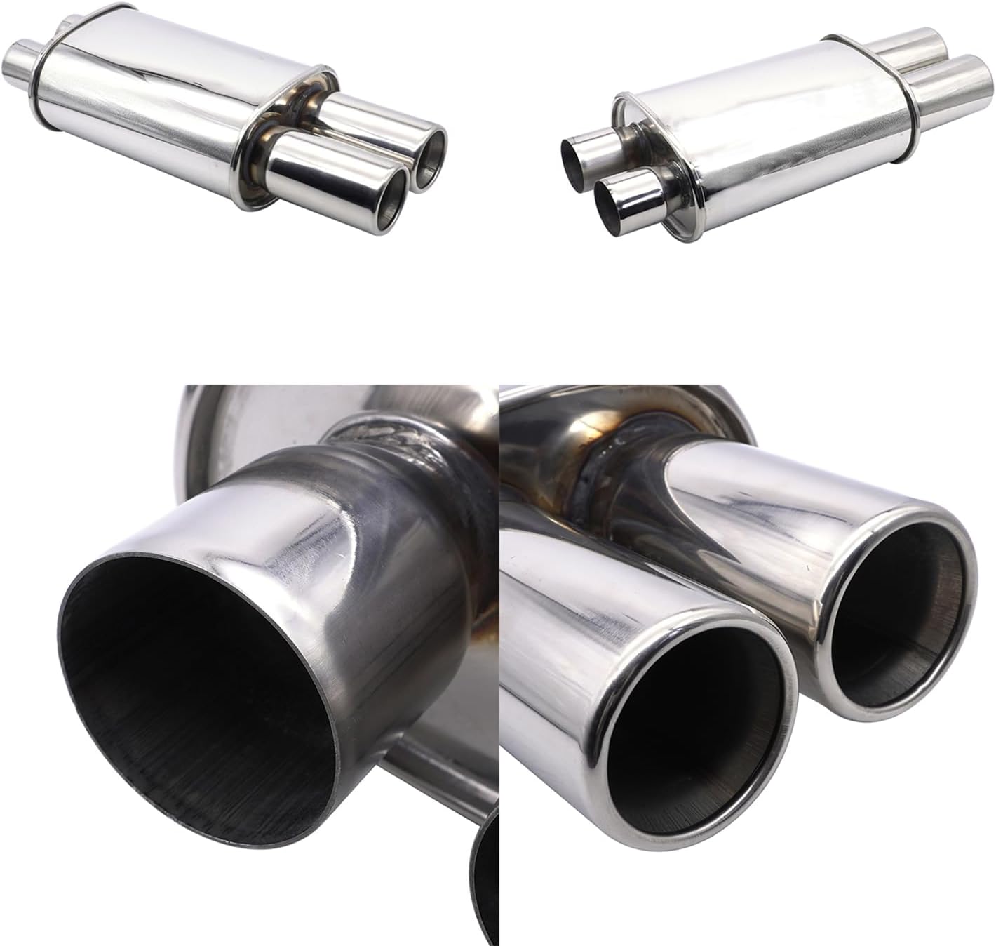 Exhaust Muffler 2.5 Inch (63 mm) Dual Inlet/3 Inch (73MM) Dual Outlet Car Muffler 20.9 Inch (530MM) Full Length Stainless Steel Silver