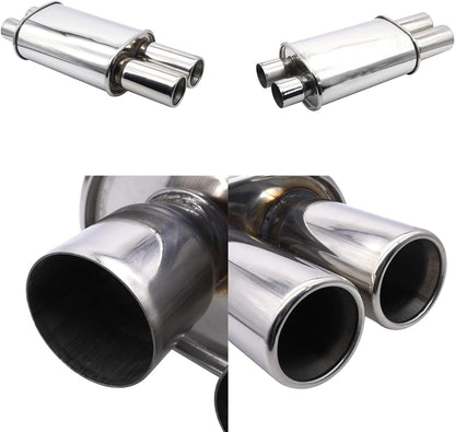 Exhaust Muffler 2.5 Inch (63 mm) Dual Inlet/3 Inch (73MM) Dual Outlet Car Muffler 20.9 Inch (530MM) Full Length Stainless Steel Silver