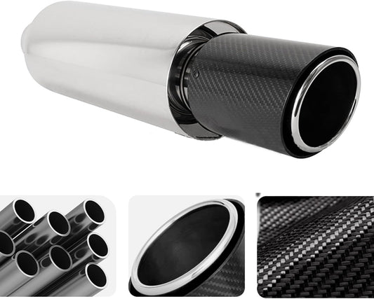 Exhaust Muffler for Car 2.5"/63mm Stainless Steel Resonator Diesel Exhaust Tip Turbo Sound 53cm Length Rolled Edge Beveled Universal for Sedan SUV (Carbon Fiber)