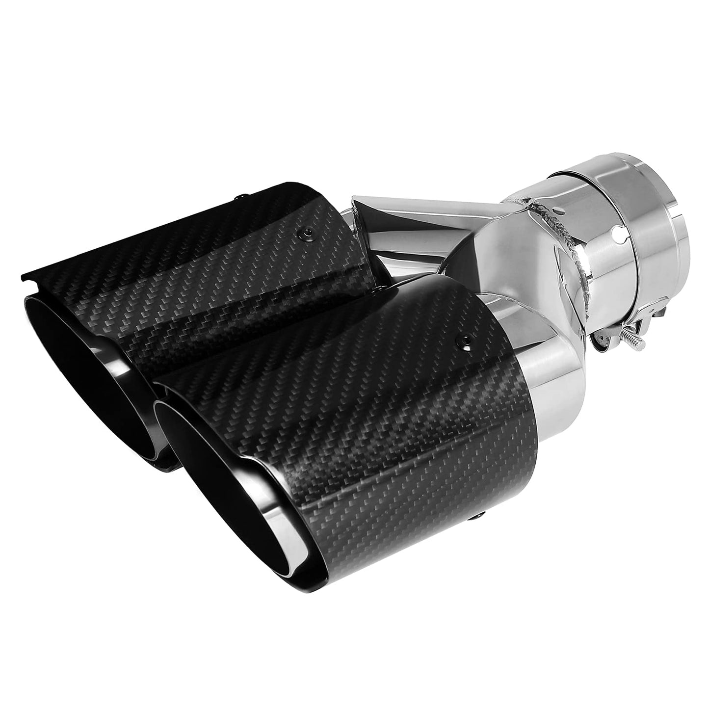 63mm Dual Muffler Tip Carbon Fiber Car Exhaust Pipe Tail Rear Tip Throat Tail (2PCS-Silver Shiny Black)