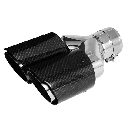 63mm Dual Muffler Tip Carbon Fiber Car Exhaust Pipe Tail Rear Tip Throat Tail (2PCS-Silver Shiny Black)