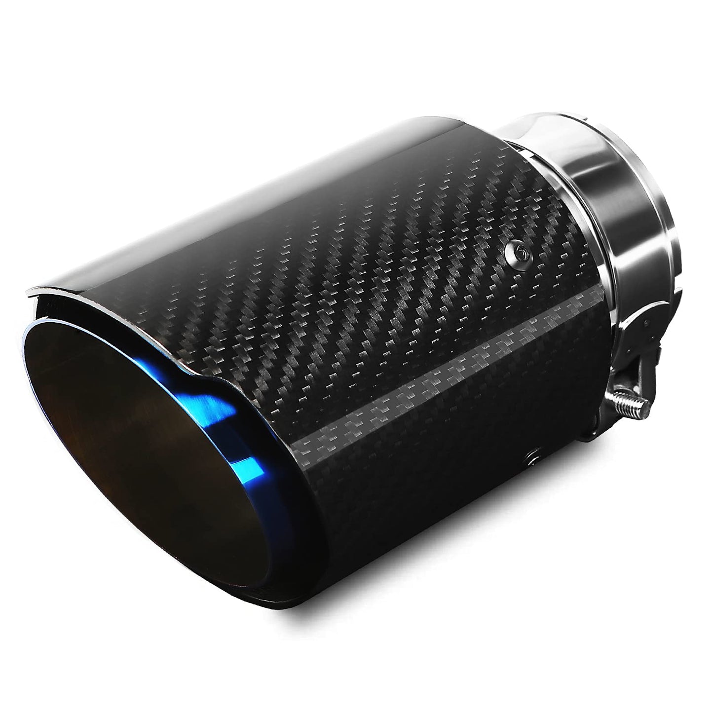 Exhaust Tips Muffler Stainless Steel & Carbon Fiber Car Exhaust End Pipe, Inlet 63mm (2.5") Outlet 89mm (3.5") (2PCS-Black Shiny Silver)
