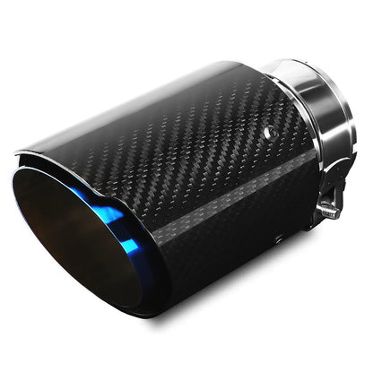 Exhaust Tips Muffler Stainless Steel & Carbon Fiber Car Exhaust End Pipe, Inlet 63mm (2.5") Outlet 89mm (3.5") (2PCS-Black Shiny Silver)