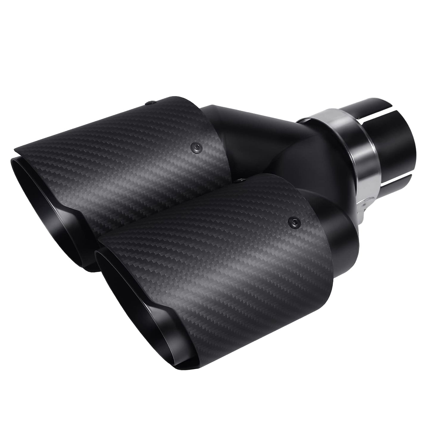 63mm Dual Muffler Tip Carbon Fiber Car Exhaust Pipe Tail Rear Tip Throat Tail (2PCS-Silver Shiny Black)