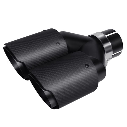 63mm Dual Muffler Tip Carbon Fiber Car Exhaust Pipe Tail Rear Tip Throat Tail (2PCS-Silver Shiny Black)