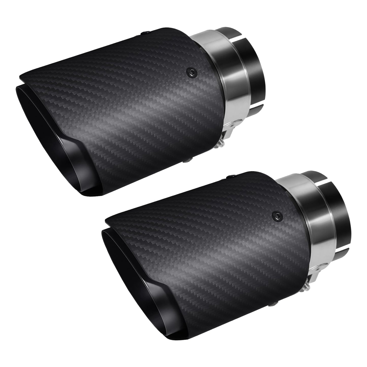 Exhaust Tips Muffler Stainless Steel & Carbon Fiber Car Exhaust End Pipe, Inlet 63mm (2.5") Outlet 89mm (3.5") (2PCS-Black Shiny Silver)
