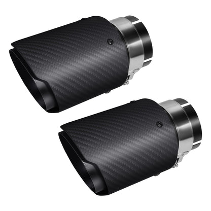 Exhaust Tips Muffler Stainless Steel & Carbon Fiber Car Exhaust End Pipe, Inlet 63mm (2.5") Outlet 89mm (3.5") (2PCS-Black Shiny Silver)