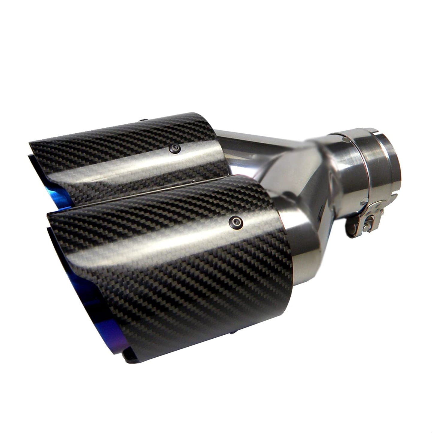 63mm Dual Muffler Tip Carbon Fiber Car Exhaust Pipe Tail Rear Tip Throat Tail (2PCS-Silver Shiny Black)