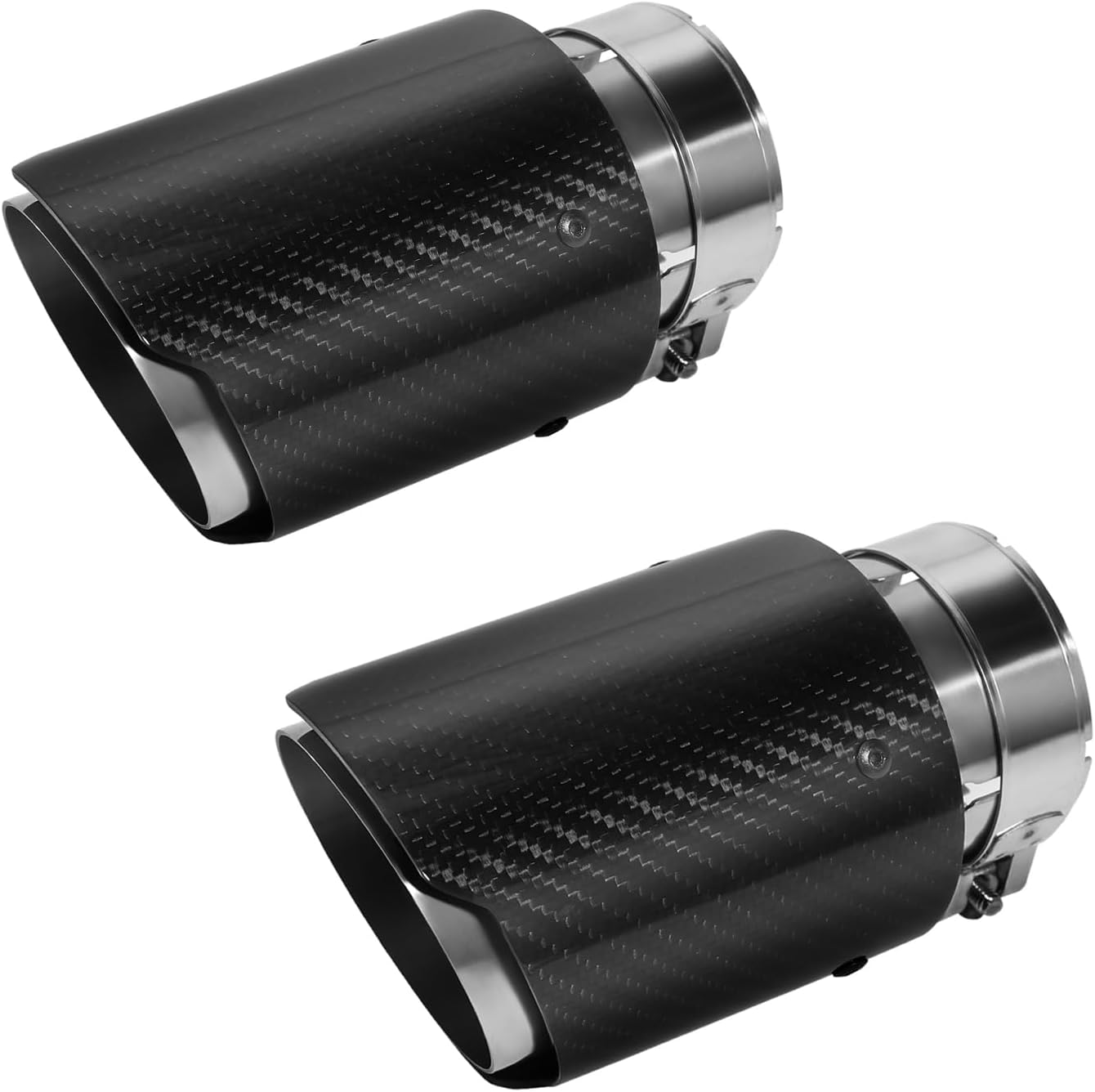 Exhaust Tips Muffler Stainless Steel & Carbon Fiber Car Exhaust End Pipe, Inlet 63mm (2.5") Outlet 89mm (3.5") (2PCS-Black Shiny Silver)