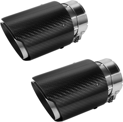 Exhaust Tips Muffler Stainless Steel & Carbon Fiber Car Exhaust End Pipe, Inlet 63mm (2.5") Outlet 89mm (3.5") (2PCS-Black Shiny Silver)