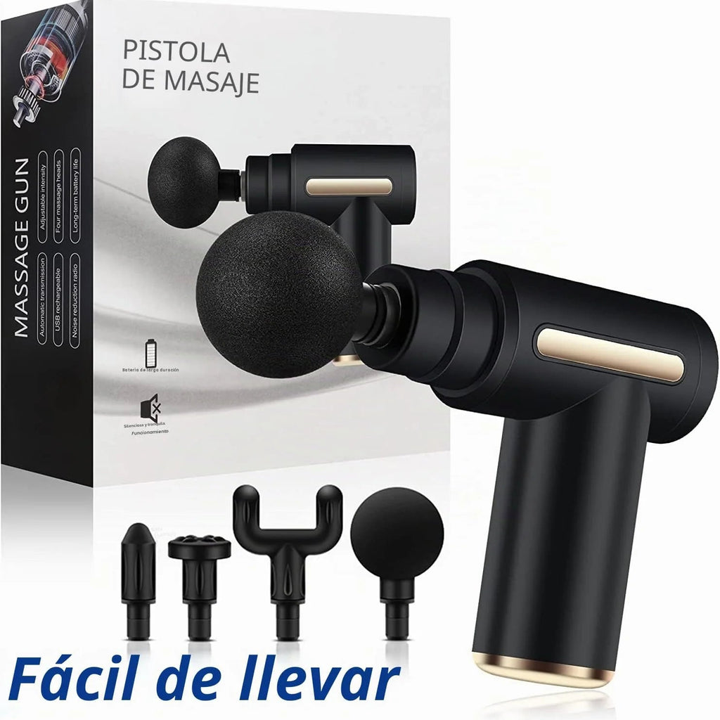 Pistola Masajeadora Eléctrica con 4 Accesorios | Masaje Muscular