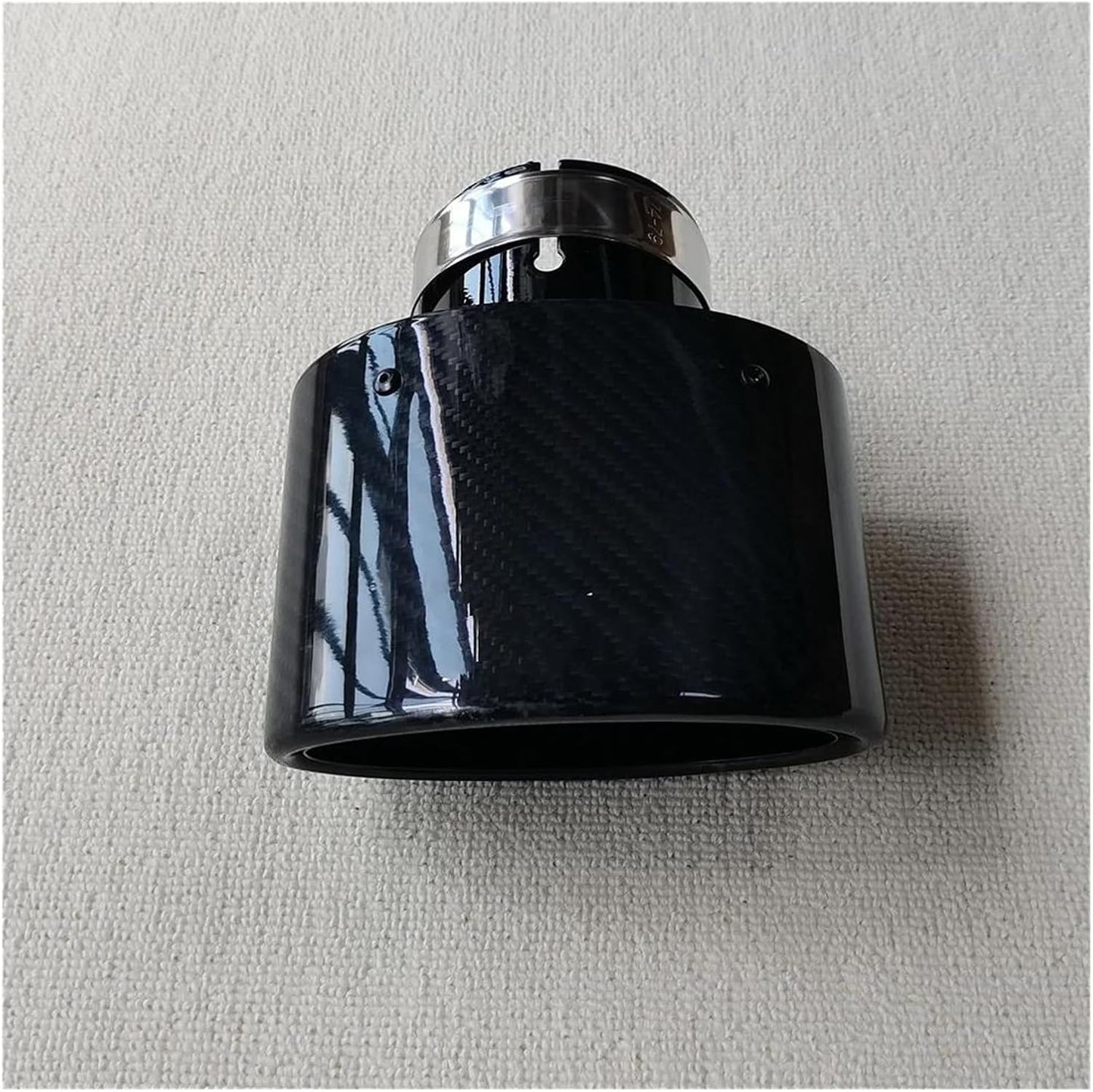Tubo de Escape del Coche 1 Boquilla De Escape Rizada Fibra Carbono Brillante Ovalada Universal Acero Inoxidable Negro Para Coche(ID 70MM-OD 130MM)