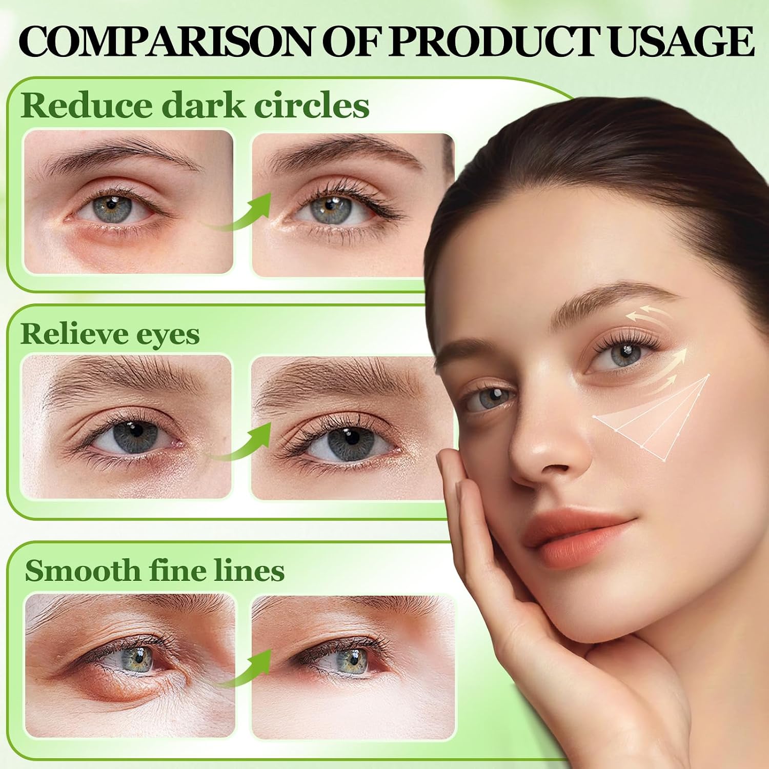 Eye Mask, Eye Mask Set to Hydrate and Brighten, Gel Patches, Helps Reduce the Appearance of Dark Circles and Bags, Moisturizing and Refreshing, For Men and Women, Green