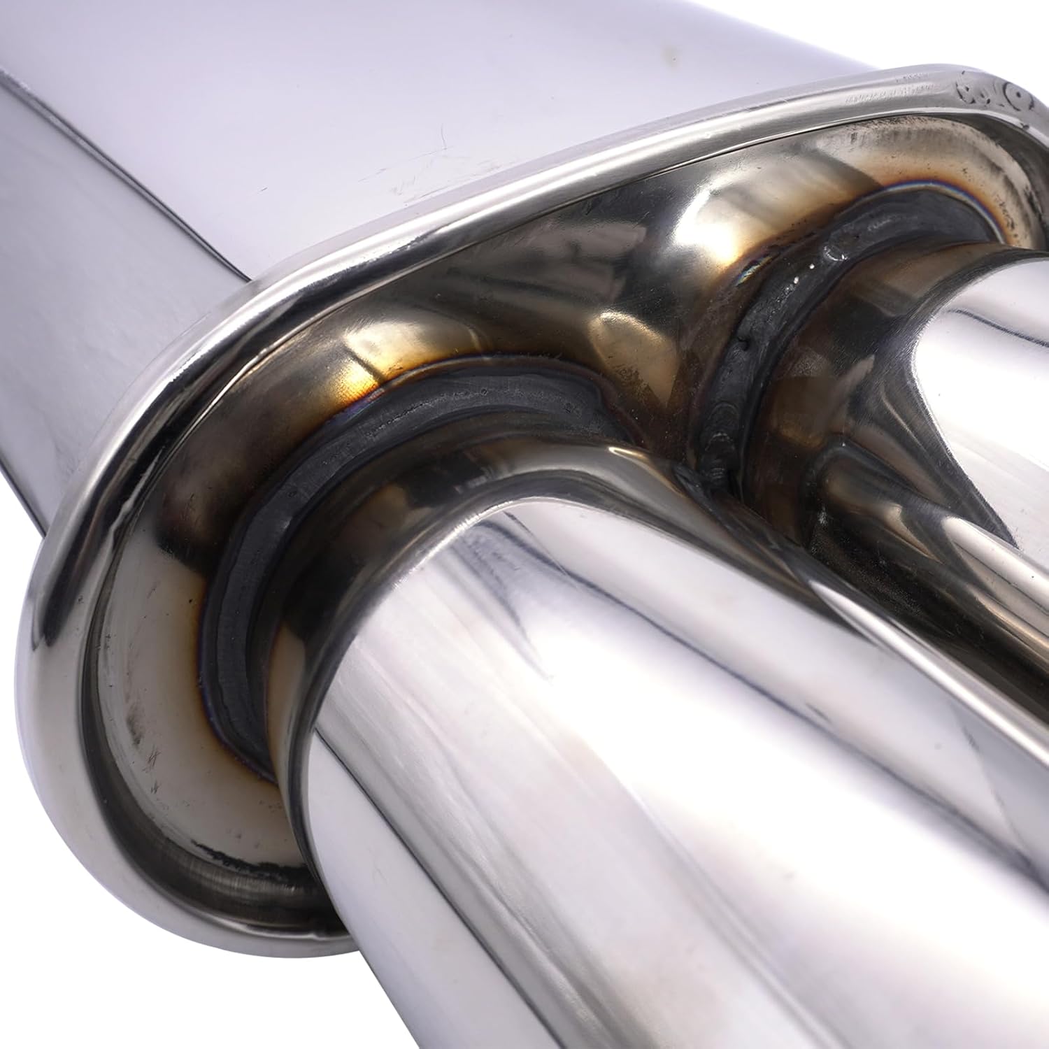 Exhaust Muffler 2.5 Inch (63 mm) Dual Inlet/3 Inch (73MM) Dual Outlet Car Muffler 20.9 Inch (530MM) Full Length Stainless Steel Silver