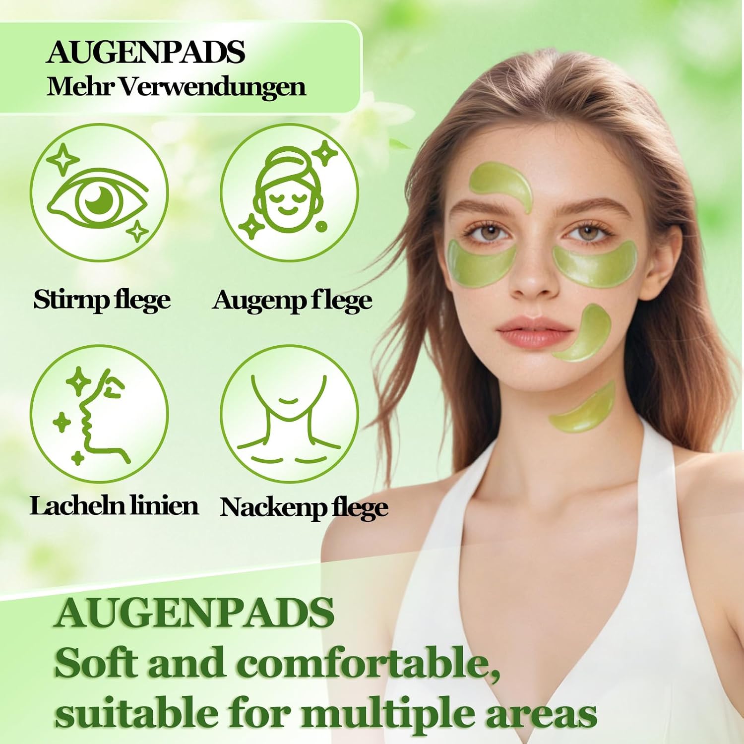 Eye Mask, Eye Mask Set to Hydrate and Brighten, Gel Patches, Helps Reduce the Appearance of Dark Circles and Bags, Moisturizing and Refreshing, For Men and Women, Green