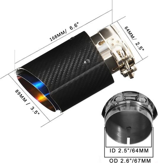 Exhaust Tips Muffler Stainless Steel and Carbon Fiber Glossy Automotive Exhaust End Pipe, Inlet 63mm (2.5") Outlet 89mm (3.5")
