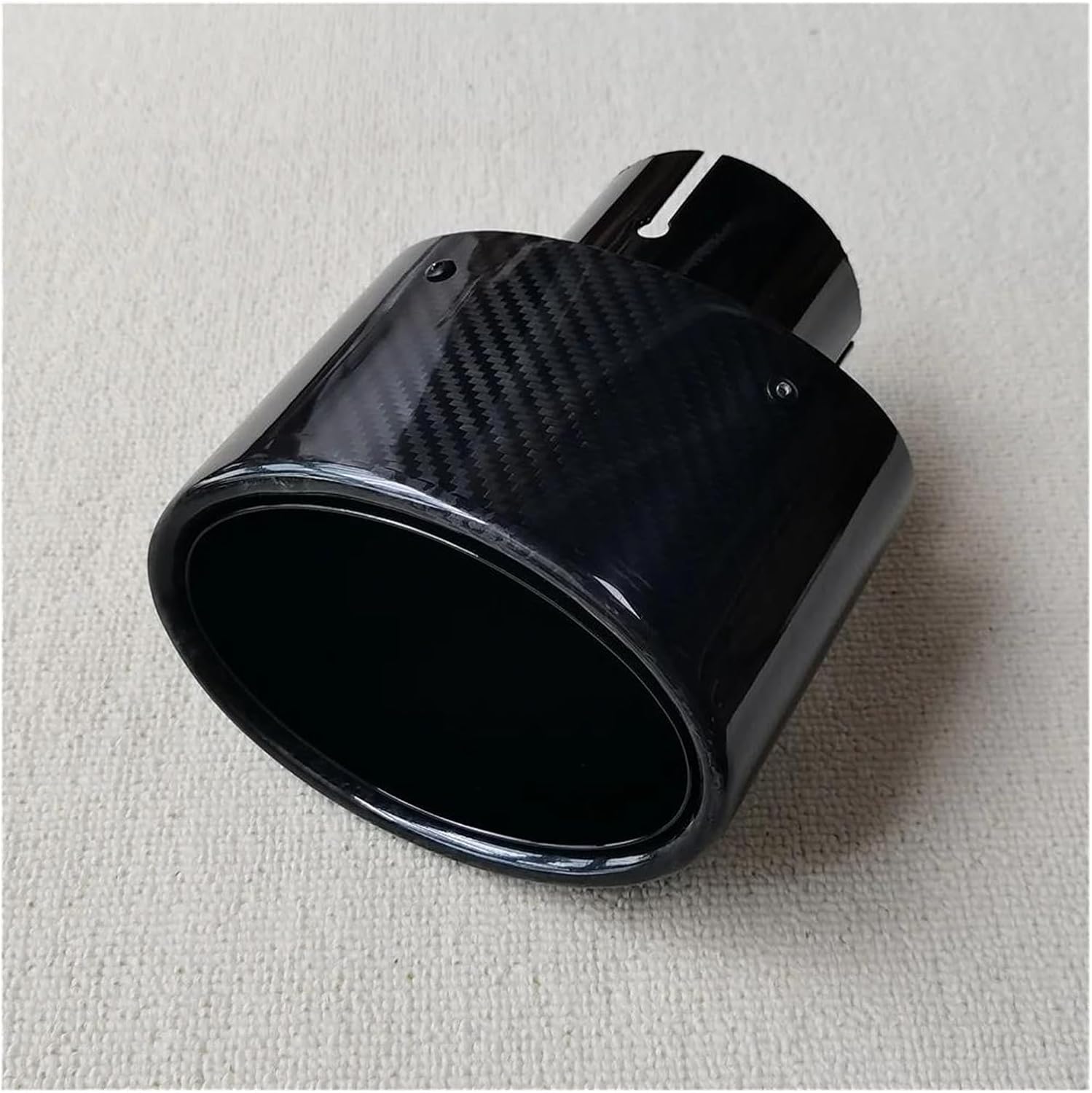 Tubo de Escape del Coche 1 Boquilla De Escape Rizada Fibra Carbono Brillante Ovalada Universal Acero Inoxidable Negro Para Coche(ID 70MM-OD 130MM)