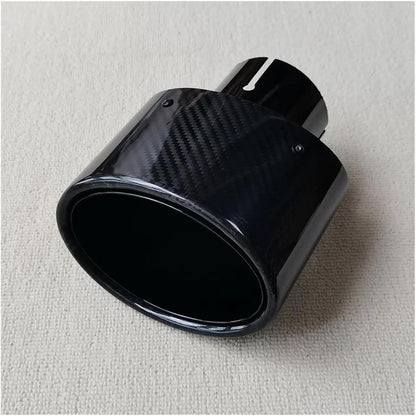 Tubo de Escape del Coche 1 Boquilla De Escape Rizada Fibra Carbono Brillante Ovalada Universal Acero Inoxidable Negro Para Coche(ID 70MM-OD 130MM)