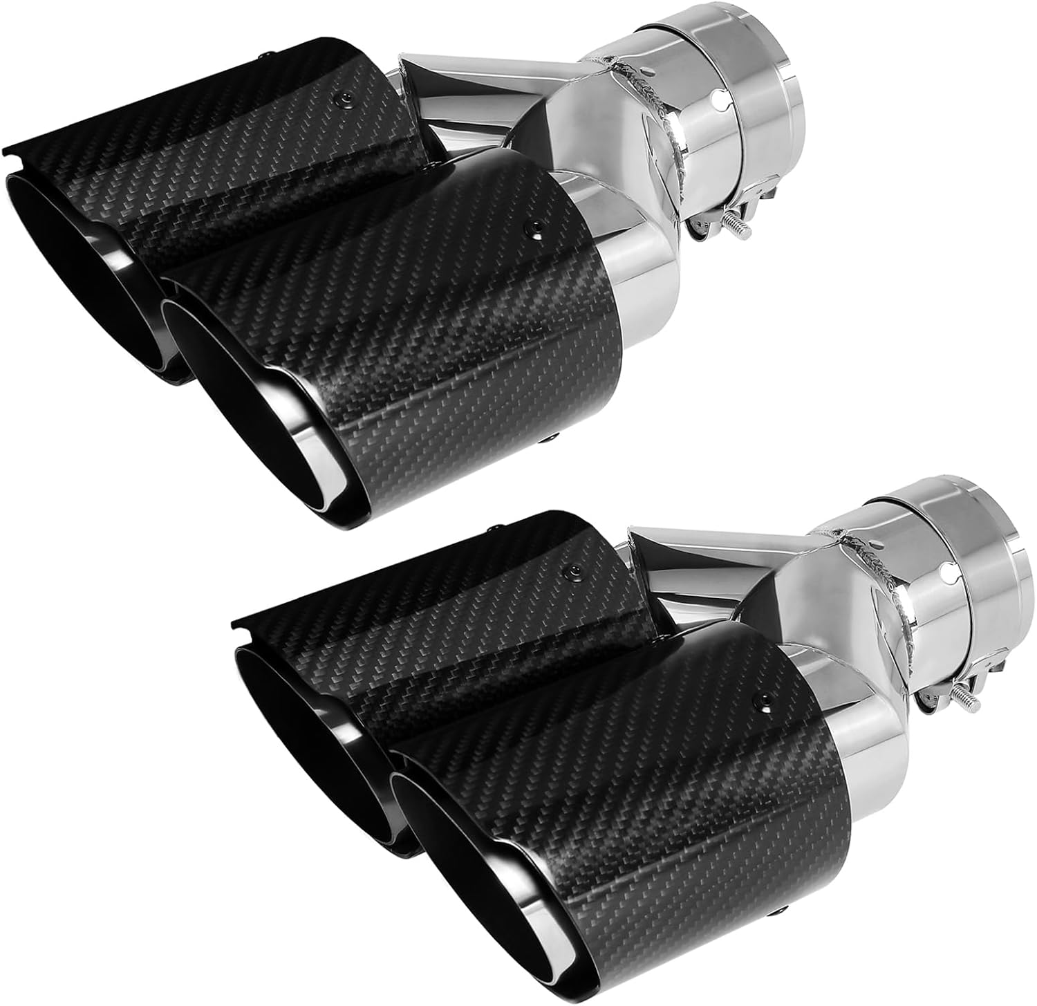 63mm Dual Muffler Tip Carbon Fiber Car Exhaust Pipe Tail Rear Tip Throat Tail (2PCS-Silver Shiny Black)
