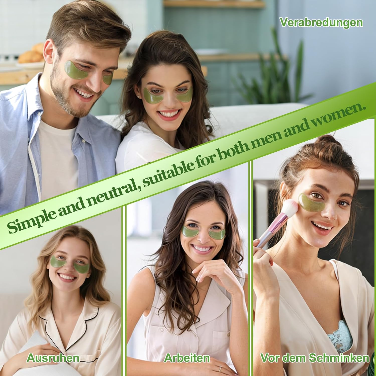 Eye Mask, Eye Mask Set to Hydrate and Brighten, Gel Patches, Helps Reduce the Appearance of Dark Circles and Bags, Moisturizing and Refreshing, For Men and Women, Green