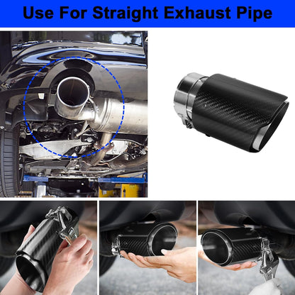 Exhaust Tips Muffler Stainless Steel & Carbon Fiber Car Exhaust End Pipe, Inlet 63mm (2.5") Outlet 89mm (3.5") (2PCS-Black Shiny Silver)