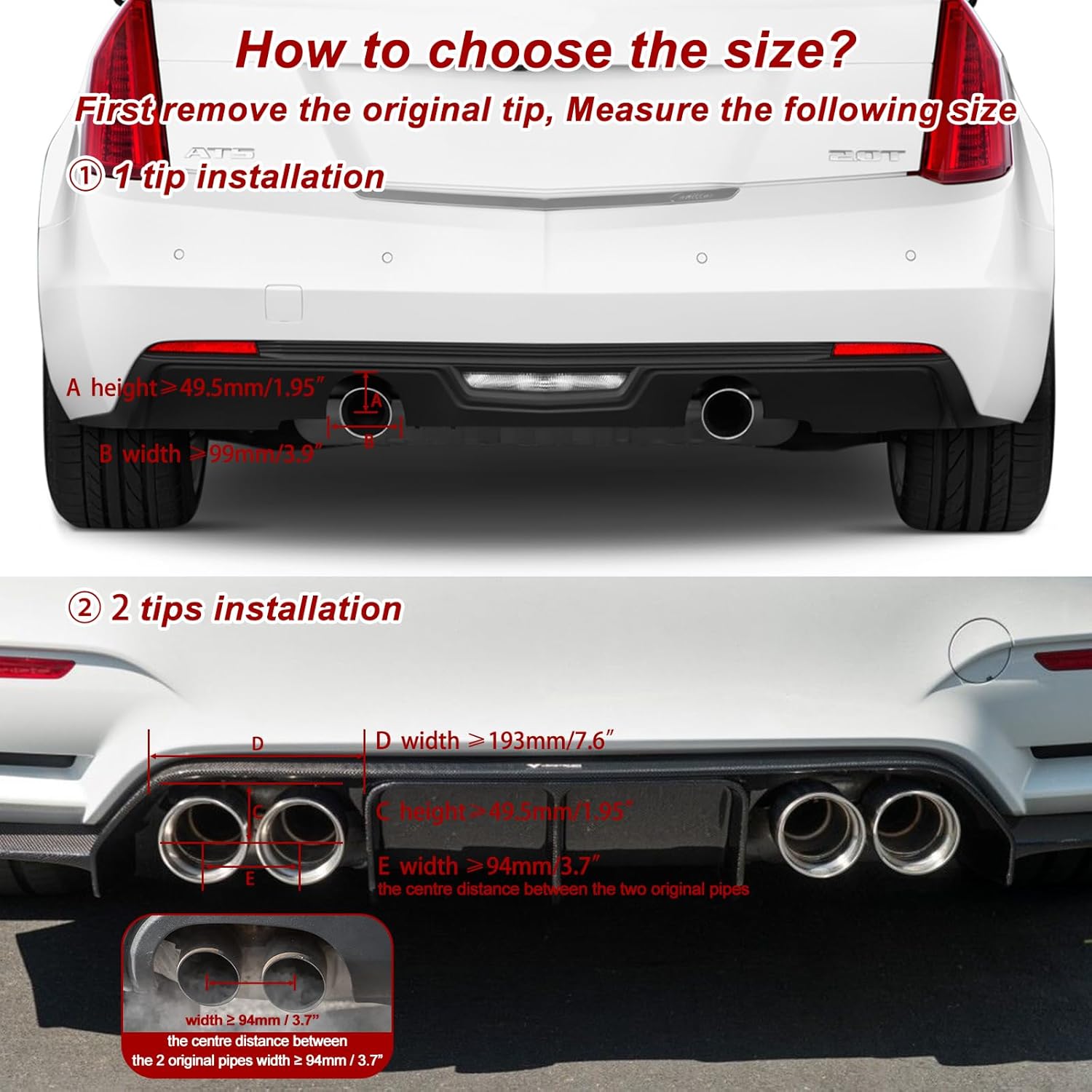 Exhaust Tips Muffler Stainless Steel and Carbon Fiber Glossy Automotive Exhaust End Pipe, Inlet 63mm (2.5") Outlet 89mm (3.5")