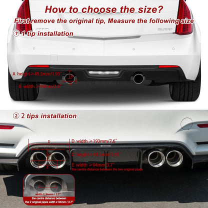 Exhaust Tips Muffler Stainless Steel and Carbon Fiber Glossy Automotive Exhaust End Pipe, Inlet 63mm (2.5") Outlet 89mm (3.5")