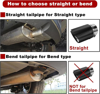 Exhaust Tips Muffler Stainless Steel & Carbon Fiber Car Exhaust End Pipe, Inlet 63mm (2.5") Outlet 89mm (3.5") (2PCS-Black Shiny Silver)