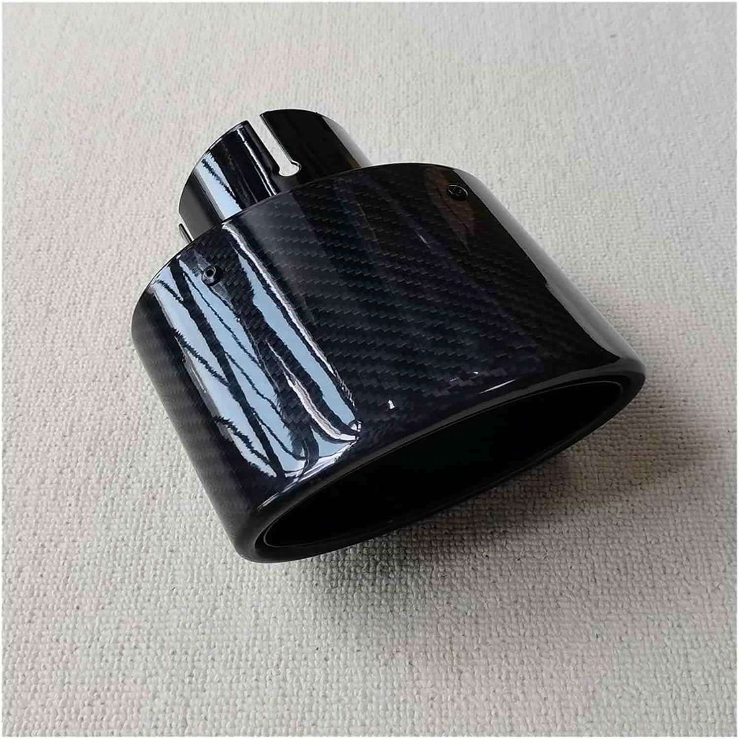 Tubo de Escape del Coche 1 Boquilla De Escape Rizada Fibra Carbono Brillante Ovalada Universal Acero Inoxidable Negro Para Coche(ID 70MM-OD 130MM)
