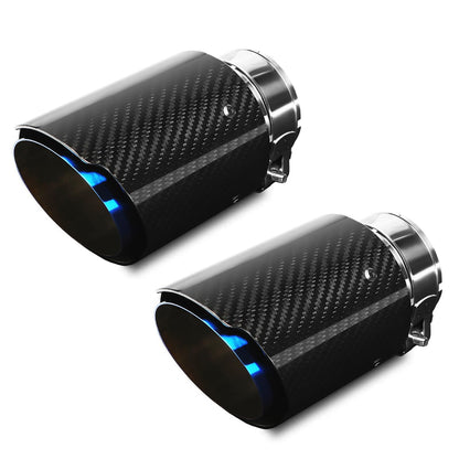 Exhaust Tips Muffler Stainless Steel & Carbon Fiber Car Exhaust End Pipe, Inlet 63mm (2.5") Outlet 89mm (3.5") (2PCS-Black Shiny Silver)