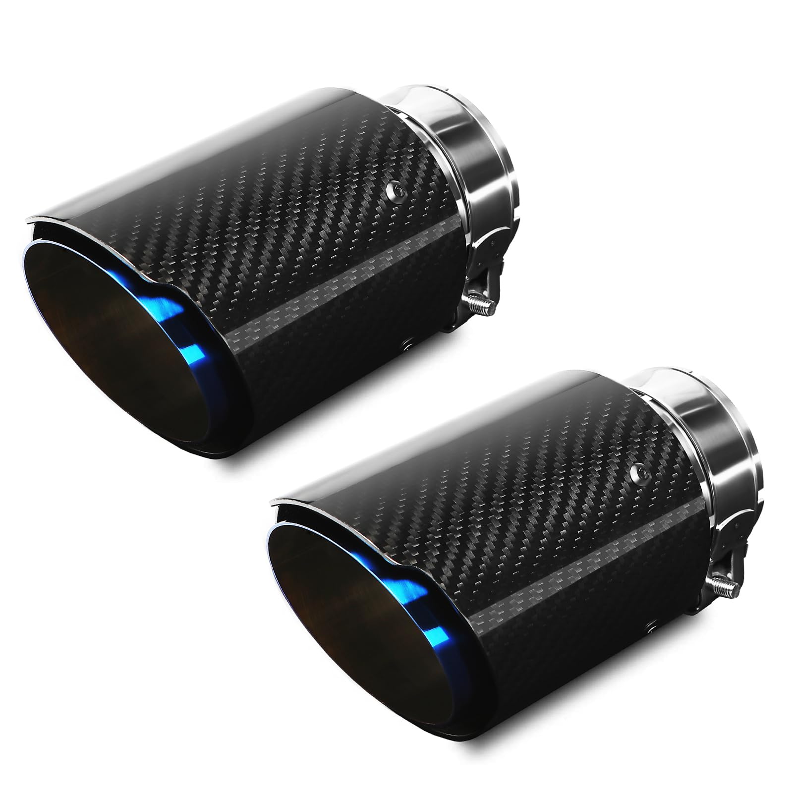 Exhaust Tips Muffler Stainless Steel and Carbon Fiber Glossy Automotive Exhaust End Pipe, Inlet 63mm (2.5") Outlet 89mm (3.5")