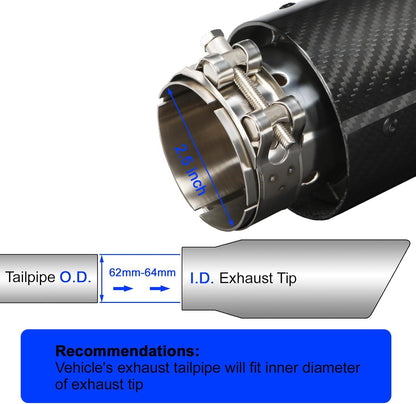 Exhaust Tips Muffler Stainless Steel and Carbon Fiber Glossy Automotive Exhaust End Pipe, Inlet 63mm (2.5") Outlet 89mm (3.5")