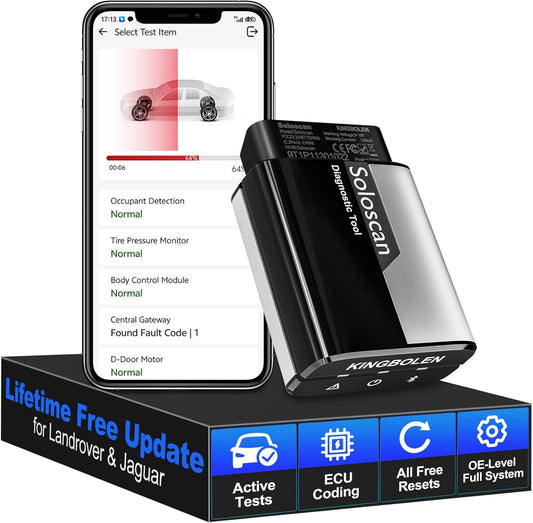 KINGBOLEN Soloscan OBD2 Diagnosis for Land Rover/Jaguar, Bluetooth Car Diagnosis, All Systems Diagnosis, 50+ Services, Active Test, ECU Coding, Free Updates