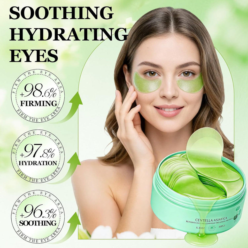 Eye Mask, Eye Mask Set to Hydrate and Brighten, Gel Patches, Helps Reduce the Appearance of Dark Circles and Bags, Moisturizing and Refreshing, For Men and Women, Green