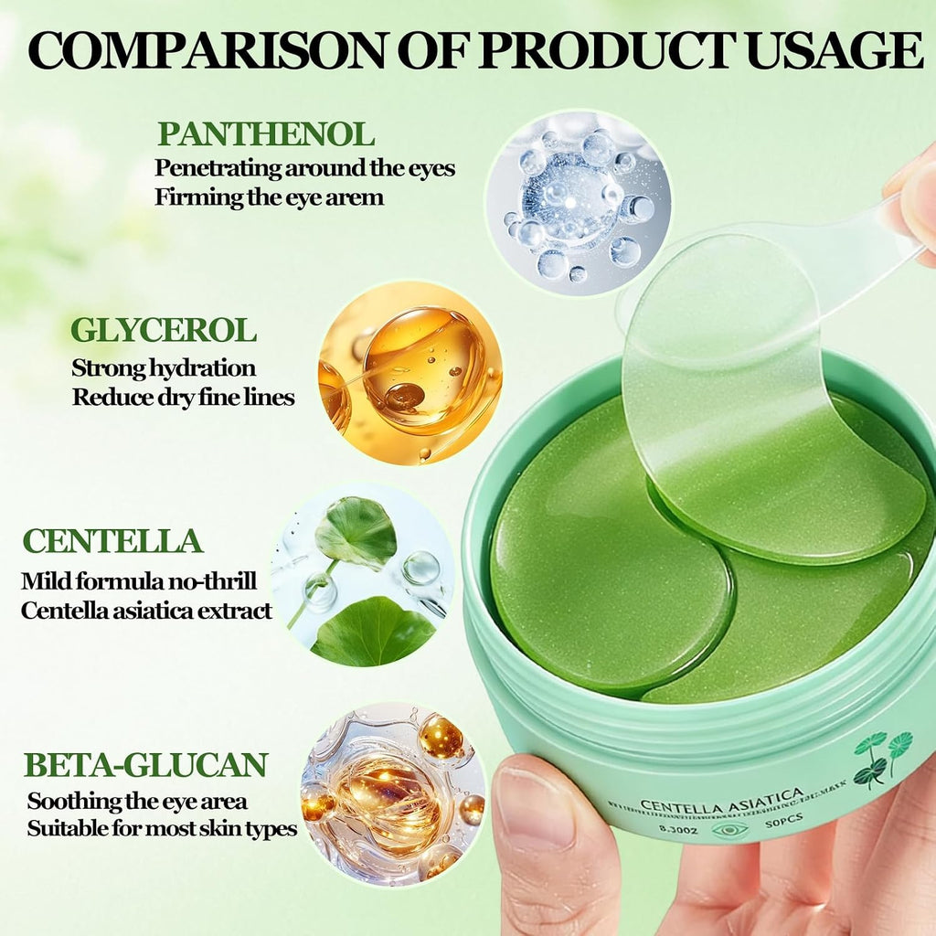 Eye Mask, Eye Mask Set to Hydrate and Brighten, Gel Patches, Helps Reduce the Appearance of Dark Circles and Bags, Moisturizing and Refreshing, For Men and Women, Green